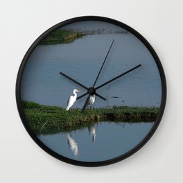 River Bank White Egrets Wader Birds Wall Clock