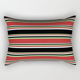 [ Thumbnail: Light Green, Red, Light Cyan, and Black Colored Striped/Lined Pattern Rectangular Pillow ]