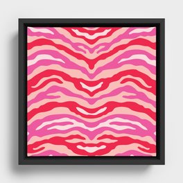 Zebra Wild Animal Print Red Pink and Beige Framed Canvas