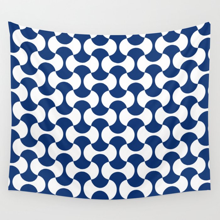 Navy and white mid century mcm geometric modernism Wall Tapestry