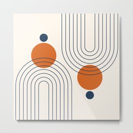 Mid Century Modern Geometric 220 in Navy Blue Orange (Rainbow and Sun Abstraction) Metal Print | Abstraction, Midcentury, Burntorange, Yoga, Pattern, Geometric, Creative, Abstract, Classy, Graphicdesign 