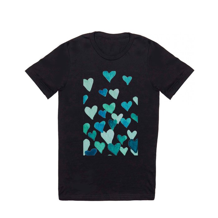Valentine's Day Watercolor Hearts - turquoise T Shirt