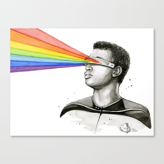Geordi Rainbow Watercolor Portrait Geek Sci-fi Canvas Print
