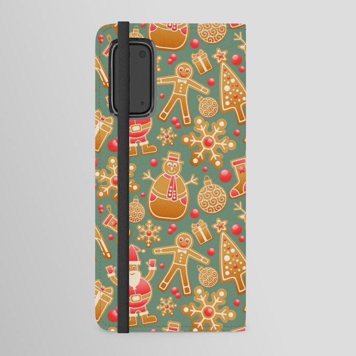 christmasbackground with gingerbread and santa pattern Android Wallet Case