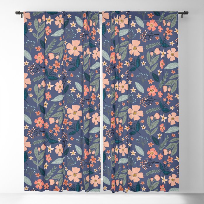 Navy floral pattern Blackout Curtain