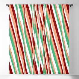 [ Thumbnail: Sea Green, White, Dark Red & Light Salmon Colored Lines/Stripes Pattern Blackout Curtain ]