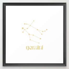 Gemini Sign Star Constellation, Gold Minimalist Groovy Font, Zodiac Sign  Framed Art Print