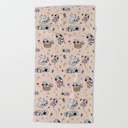 Sweet Raccoon Pattern Beach Towel