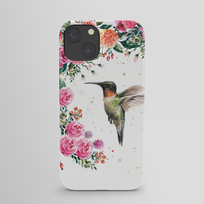 Hummingbird and Flowers Watercolor Animals iPhone Case