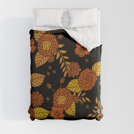 Floral retro 70s hippie boho orange Duvet Cover