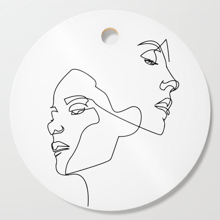 Line Art Abstract Continuous Line Drawing of Set Faces And Hairstyle Line  art Valentines Day Gifts Cutting Board by Creative Modern Art