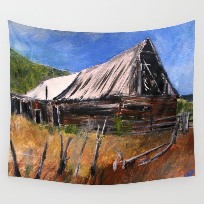 Old Barn New Mexico Desert Contemporary Acrylic Painting Wall Tapestry By Jamespeart Society6