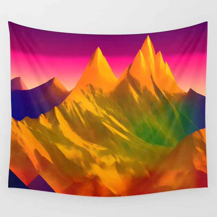 watercolor colorful mountains Wall Tapestry