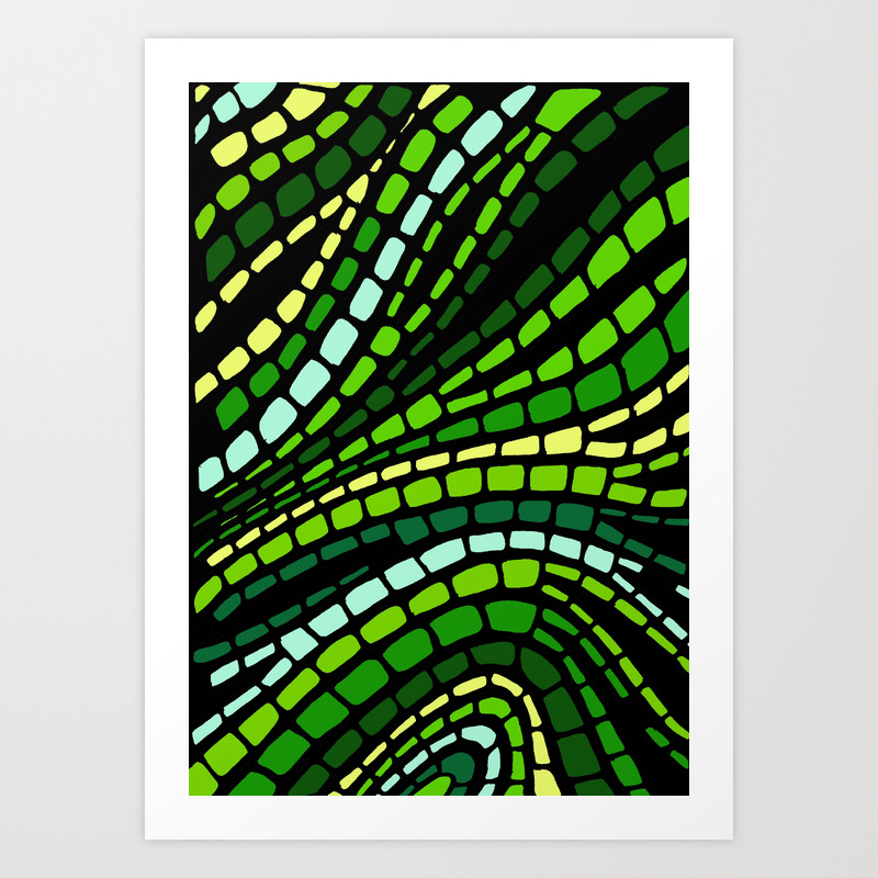 Green Cells Drawing Swirl Pattern Abstract Art Print By