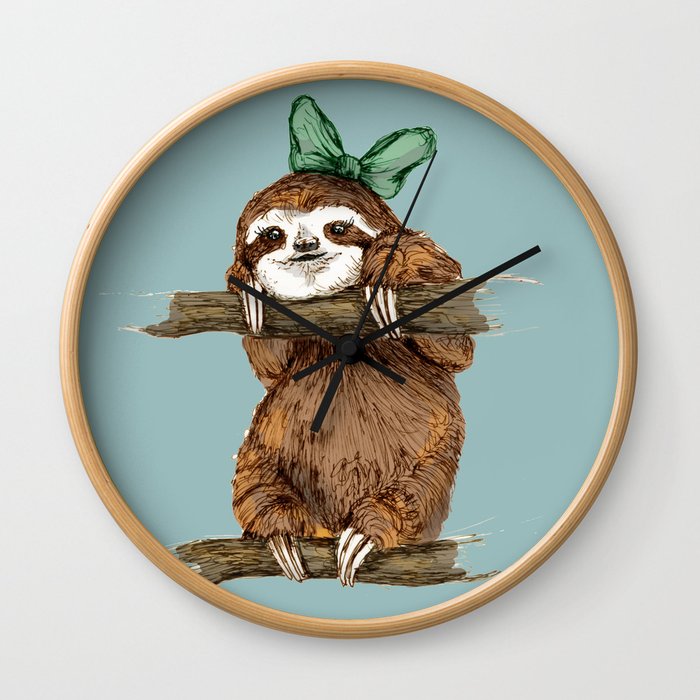 Sloth with Bow Wall Clock