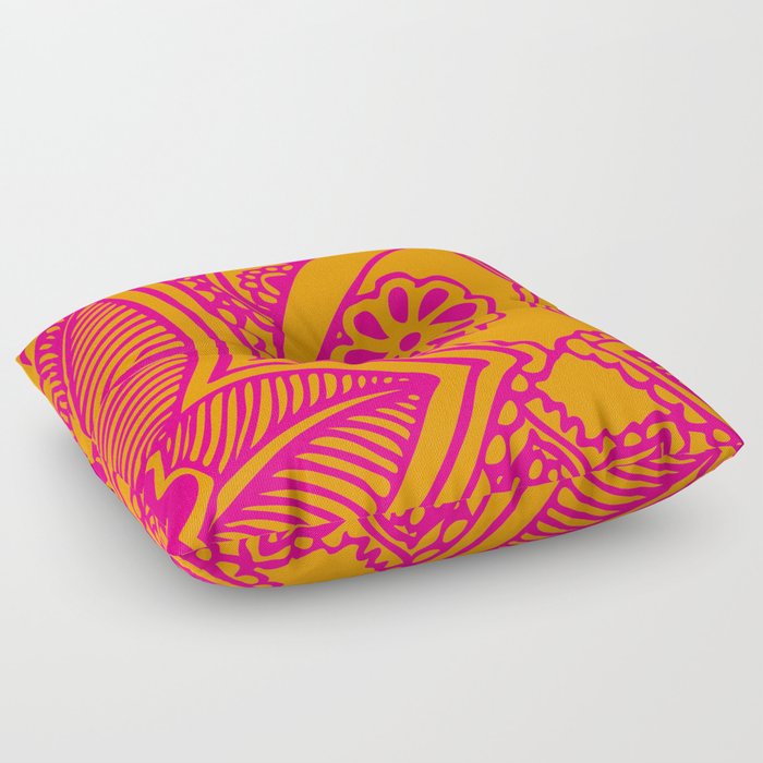 Floral Pattern | Tropical Flower Design | Pink | Orange | Floor Pillow