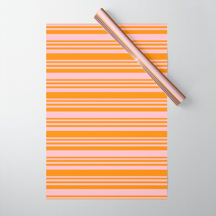 Pink & Dark Orange Colored Lined Pattern Wrapping Paper