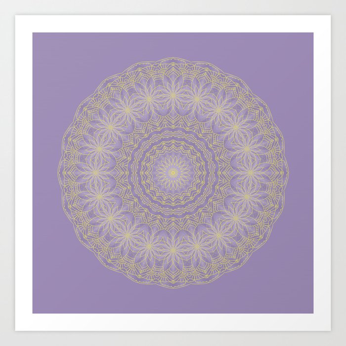 Lotus Mandala in Lavender and Gold Art Print