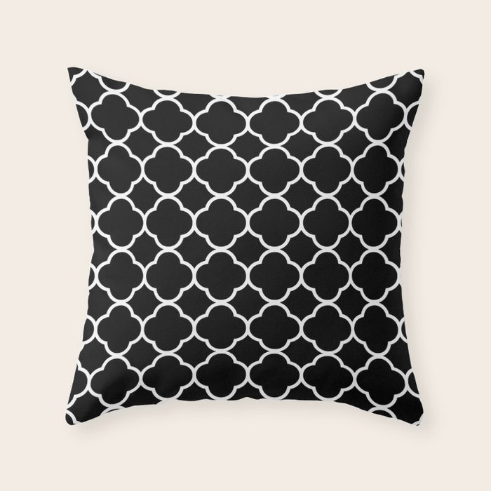 Black & White Moroccan Quatrefoil Design Throw Pillow by Simply Chic by