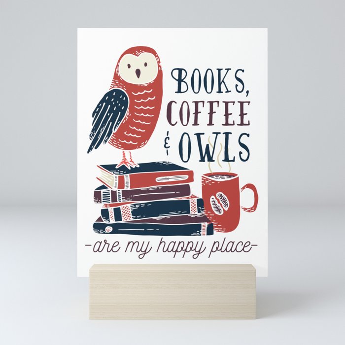 Books, Coffee and Owls Mini Art Print