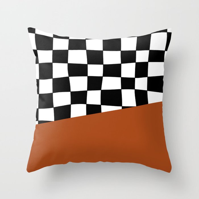 Checkered Stripe Block (burnt orange/black/white) Throw Pillow