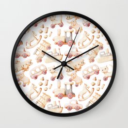 Wooden Toys Watercolor Pattern Illustration Wall Clock