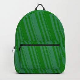[ Thumbnail: Sea Green & Green Colored Striped Pattern Backpack ]