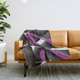 Eighties Fucshia White Grey Line Curve Pattern On Black Throw Blanket