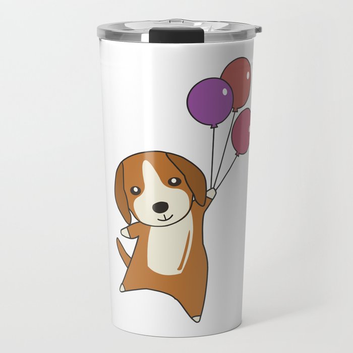 Beagle Dog Flies Up With Balloons Travel Mug