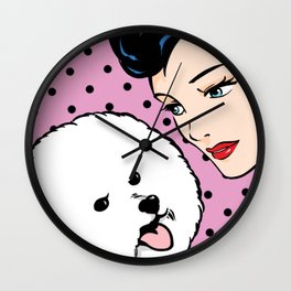 Love Life Comic Girl and Bichon Pop Art Wall Clock