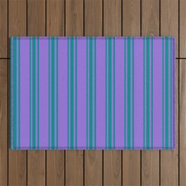 [ Thumbnail: Purple & Dark Cyan Colored Stripes Pattern Outdoor Rug ]