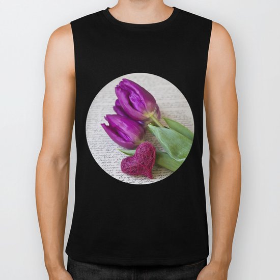 pink spring Tulips with heart Biker Tank