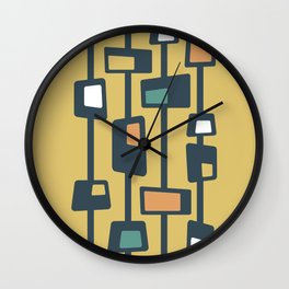 Mid Century Funky Blocks in Charcoal and Yellow Wall Clock
