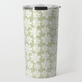 Retro Daisy Pattern - Pastel Green Bold Floral Travel Mug