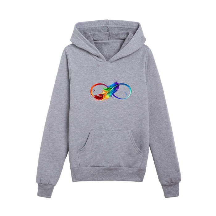 Infinity Symbol with Rainbow Feather Kids Pullover Hoodie