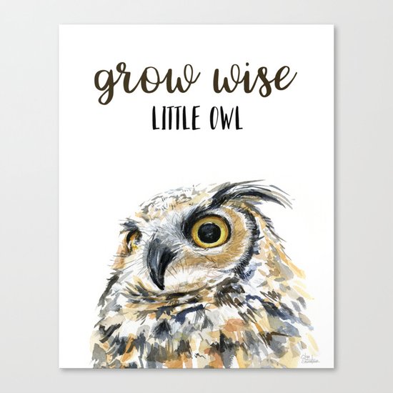 Grow Wise Little Owl Nursery Animals Art Great Horned Owl Canvas Print