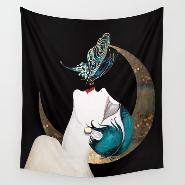 Butterfly Kiss Art Deco Remix Wall Tapestry