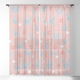 Cute Cute  Bunny - Pink Sheer Curtain