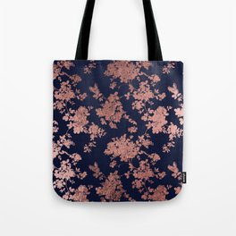 Modern elegant navy blue faux rose gold floral Tote Bag