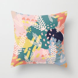 Blush Pink Leaves Abstact Collage  Throw Pillow