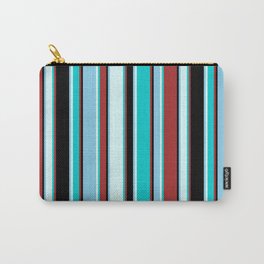 [ Thumbnail: Brown, Dark Turquoise, Light Cyan, Sky Blue, and Black Colored Lines/Stripes Pattern Carry-All Pouch ]