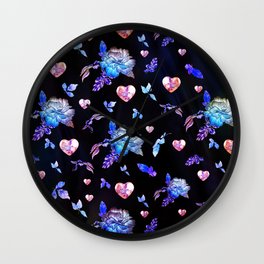 Blue roses with hearts  Wall Clock