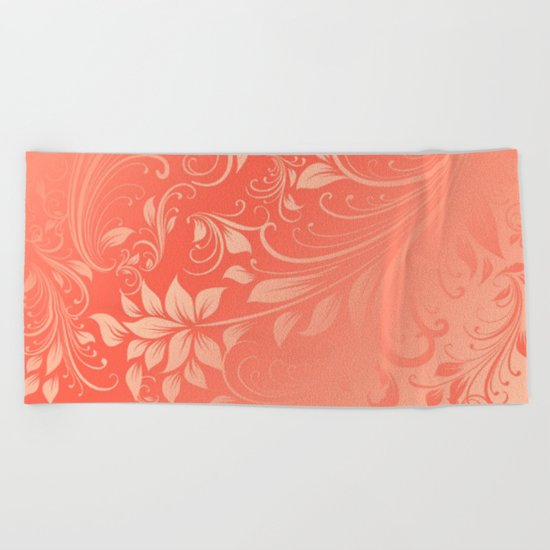 Coral Swirls leaves Beach Towel