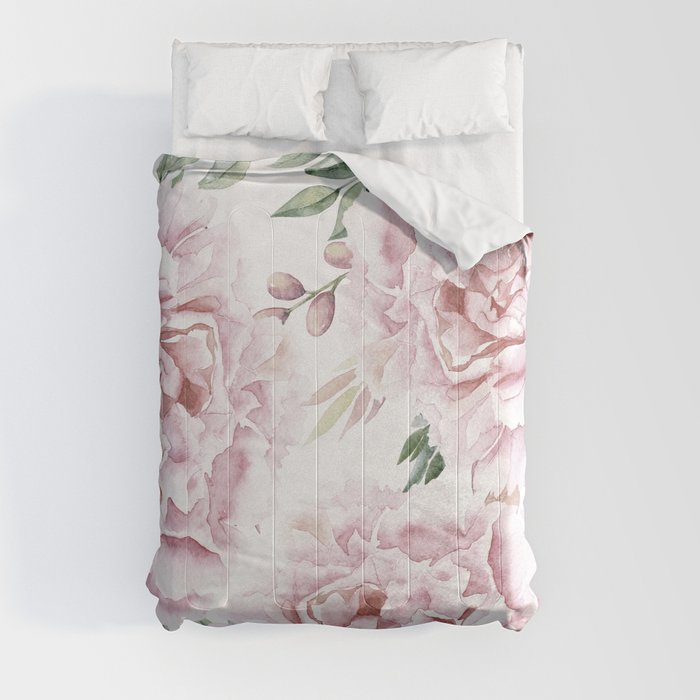 Girly Pastel Pink Roses Garden Comforter