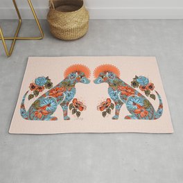 Porcelain Floral Dog – Blue & Coral Rug | Sixties, Curated, Pet, Pets, 60S, Artnouveau, Drawing, Dog, Dogs, 70S 
