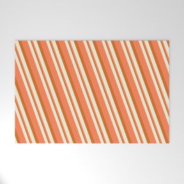 [ Thumbnail: Beige, Coral & Chocolate Colored Stripes Pattern Welcome Mat ]