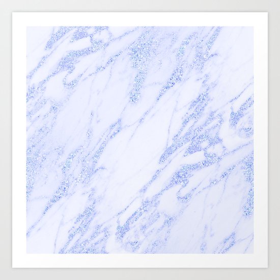 Blue Marble - Shimmery Glittery Cornflower Sky Blue Marble Metallic Art Print