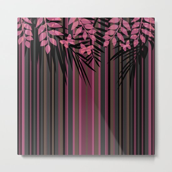 Butterflies and leaves on a striped red-and-black background . Metal Print
