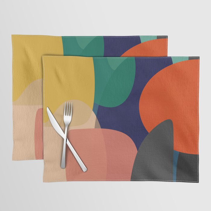 Modern Mid-Century colorful vivid shapes pattern Placemat