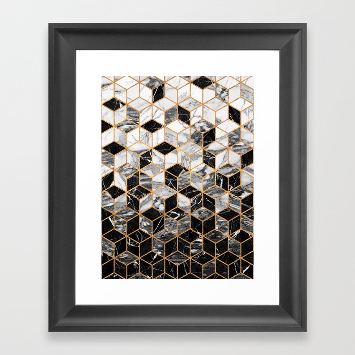 Marble Cubes - Black and White Framed Art Print